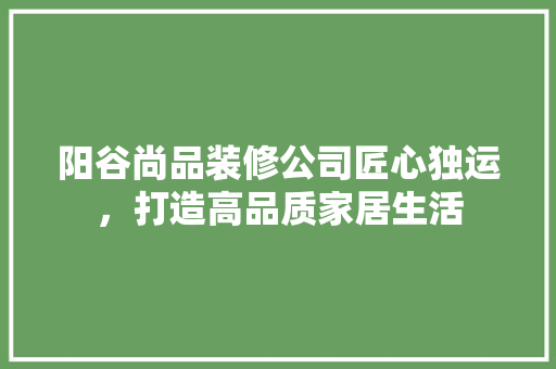 阳谷尚品装修公司匠心独运，打造高品质家居生活
