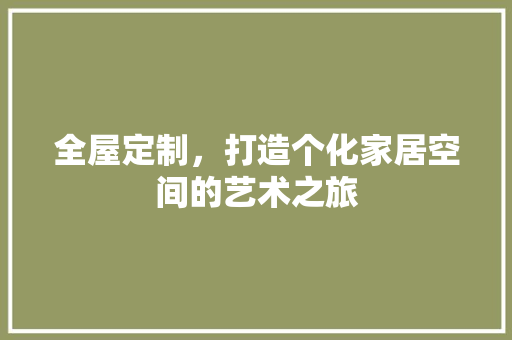 全屋定制，打造个化家居空间的艺术之旅