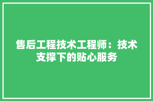 售后工程技术工程师：技术支撑下的贴心服务