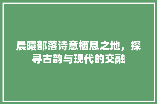 晨曦部落诗意栖息之地，探寻古韵与现代的交融