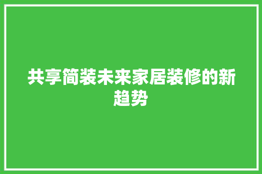 共享简装未来家居装修的新趋势