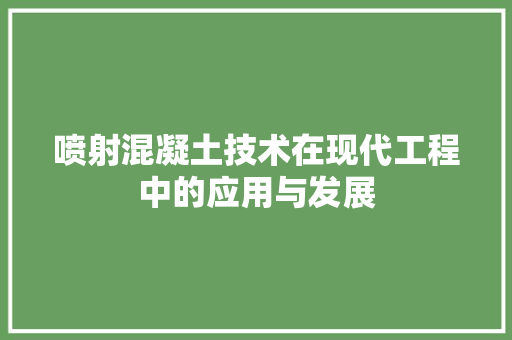 喷射混凝土技术在现代工程中的应用与发展