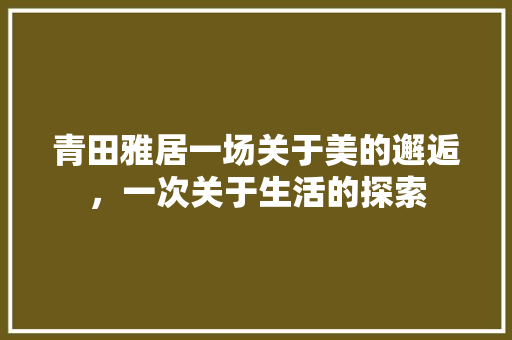 青田雅居一场关于美的邂逅，一次关于生活的探索