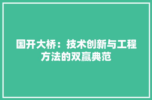 国开大桥：技术创新与工程方法的双赢典范