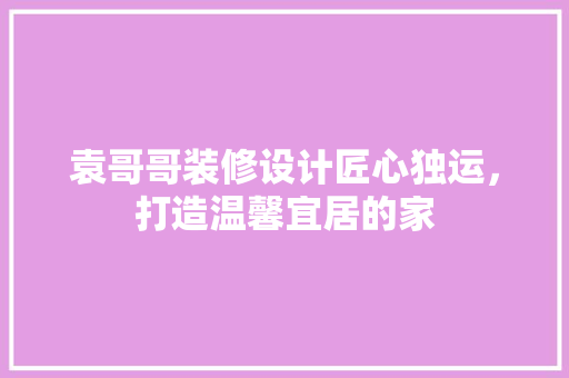 袁哥哥装修设计匠心独运，打造温馨宜居的家