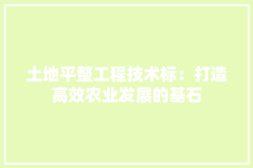 土地平整工程技术标：打造高效农业发展的基石 现代风格装饰