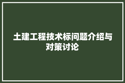 土建工程技术标问题介绍与对策讨论