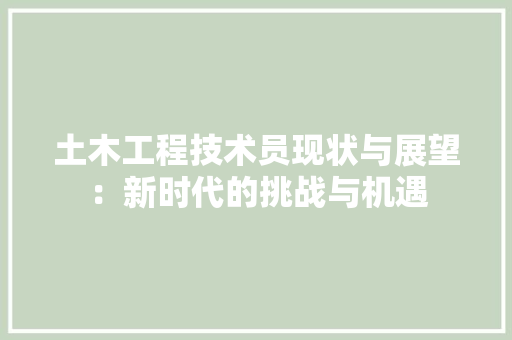 土木工程技术员现状与展望：新时代的挑战与机遇