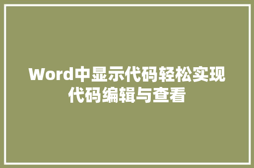 Word中显示代码轻松实现代码编辑与查看 木雕艺术