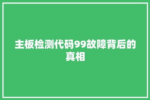 主板检测代码99故障背后的真相