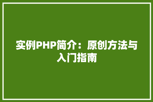 实例PHP简介：原创方法与入门指南