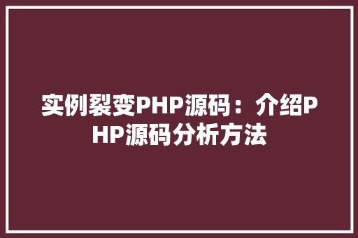 实例裂变PHP源码：介绍PHP源码分析方法