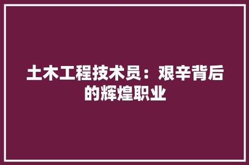土木工程技术员：艰辛背后的辉煌职业