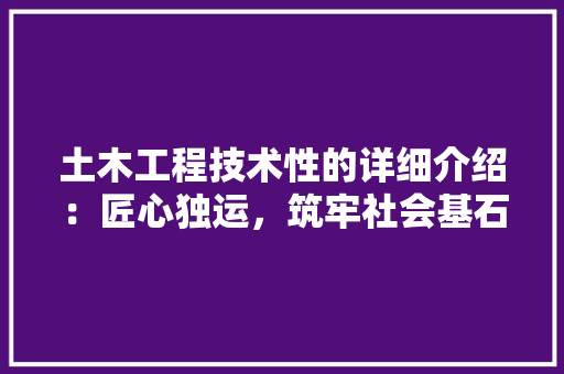 土木工程技术性的详细介绍：匠心独运，筑牢社会基石 现代风格装饰