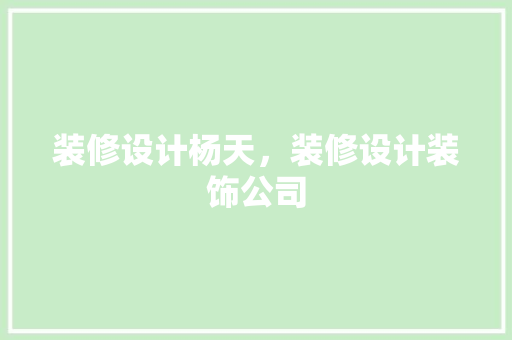 装修设计杨天，装修设计装饰公司