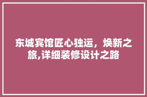东城宾馆匠心独运，焕新之旅,详细装修设计之路
