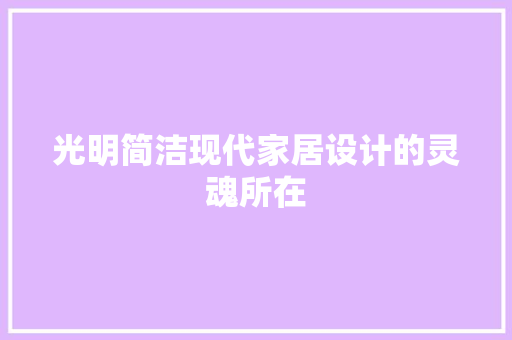 光明简洁现代家居设计的灵魂所在