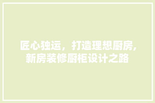 匠心独运，打造理想厨房,新房装修厨柜设计之路