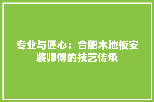 专业与匠心：合肥木地板安装师傅的技艺传承 家居装修