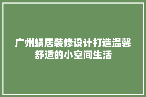 广州蜗居装修设计打造温馨舒适的小空间生活