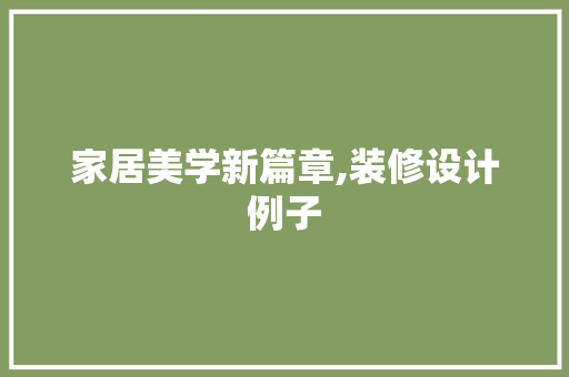 家居美学新篇章,装修设计例子