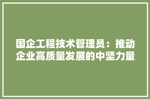 国企工程技术管理员：推动企业高质量发展的中坚力量