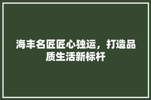 海丰名匠匠心独运，打造品质生活新标杆