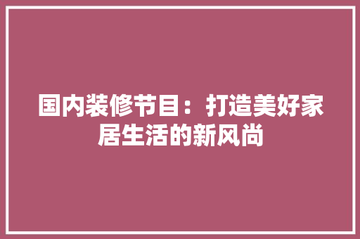 国内装修节目：打造美好家居生活的新风尚 现代风格装饰