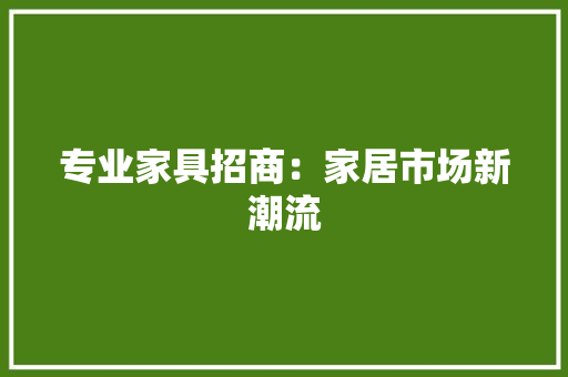 专业家具招商：家居市场新潮流