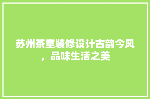 苏州茶室装修设计古韵今风，品味生活之美