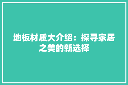 地板材质大介绍：探寻家居之美的新选择 现代风格装饰