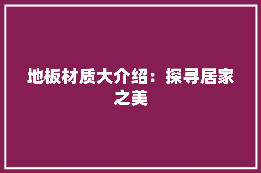 地板材质大介绍：探寻居家之美 现代风格装饰