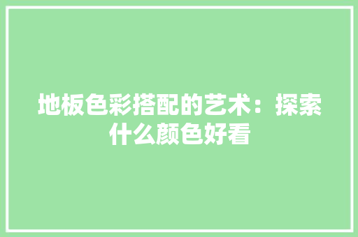 地板色彩搭配的艺术：探索什么颜色好看 现代风格装饰