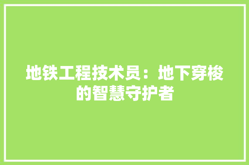 地铁工程技术员：地下穿梭的智慧守护者