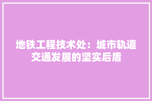 地铁工程技术处：城市轨道交通发展的坚实后盾
