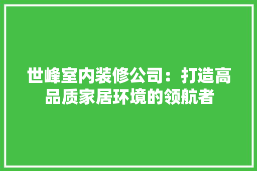 世峰室内装修公司：打造高品质家居环境的领航者 家居装修