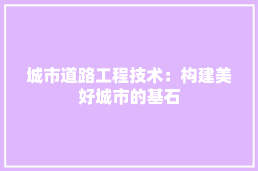 城市道路工程技术：构建美好城市的基石 现代风格装饰