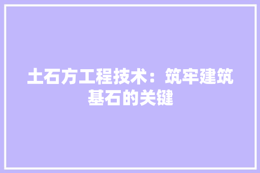 土石方工程技术：筑牢建筑基石的关键 现代风格装饰