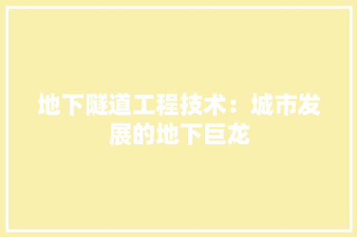地下隧道工程技术：城市发展的地下巨龙 现代风格装饰