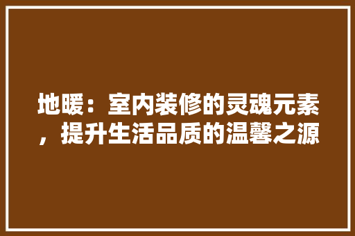 地暖：室内装修的灵魂元素，提升生活品质的温馨之源 现代风格装饰