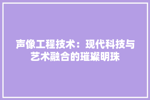 声像工程技术：现代科技与艺术融合的璀璨明珠