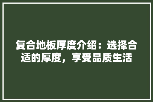 复合地板厚度介绍：选择合适的厚度，享受品质生活 现代风格装饰