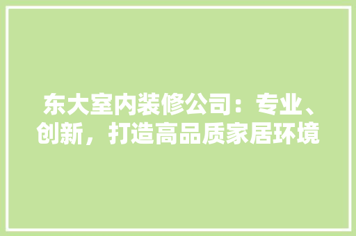 东大室内装修公司：专业、创新，打造高品质家居环境 家居装修