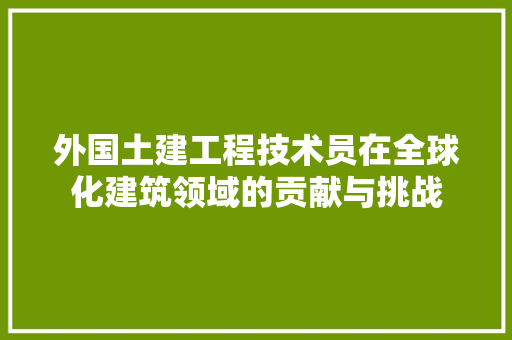 外国土建工程技术员在全球化建筑领域的贡献与挑战