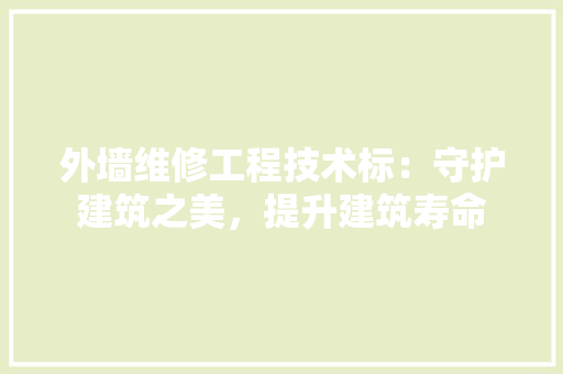 外墙维修工程技术标：守护建筑之美，提升建筑寿命