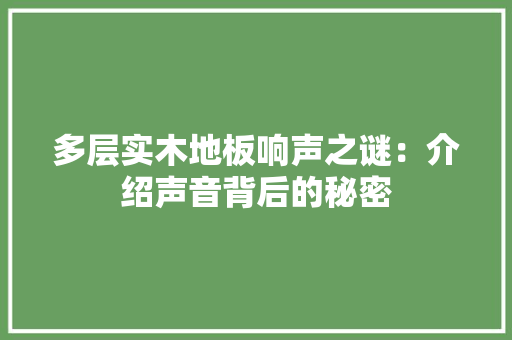 多层实木地板响声之谜：介绍声音背后的秘密 现代风格装饰