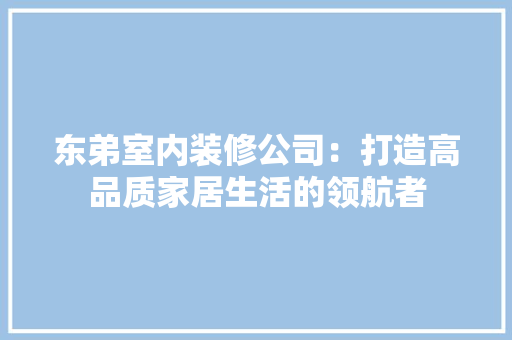 东弟室内装修公司：打造高品质家居生活的领航者 家居装修