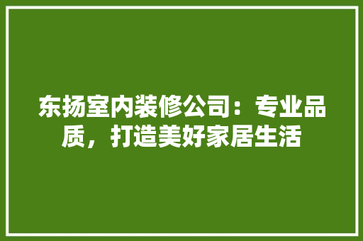 东扬室内装修公司：专业品质，打造美好家居生活 家居装修