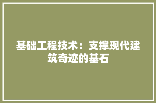 基础工程技术：支撑现代建筑奇迹的基石 现代风格装饰