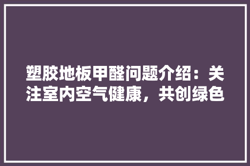 塑胶地板甲醛问题介绍：关注室内空气健康，共创绿色生活 现代风格装饰